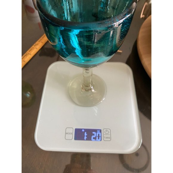 Heavy Aqua Luster Blue Glass Goblet Cup with Clear Luster Stem and Base Hand Blo - Picture 11 of 13